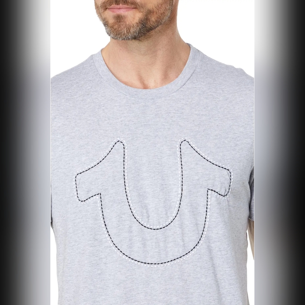 True Religion Men's Heather Grey Double Stitch Horshoe Logo TShirt